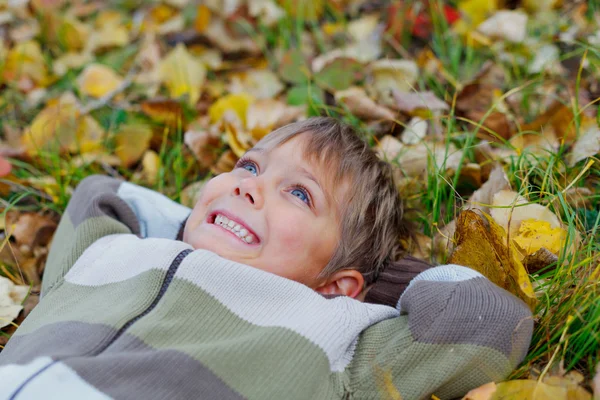 Pojke i en höst park — Stockfoto