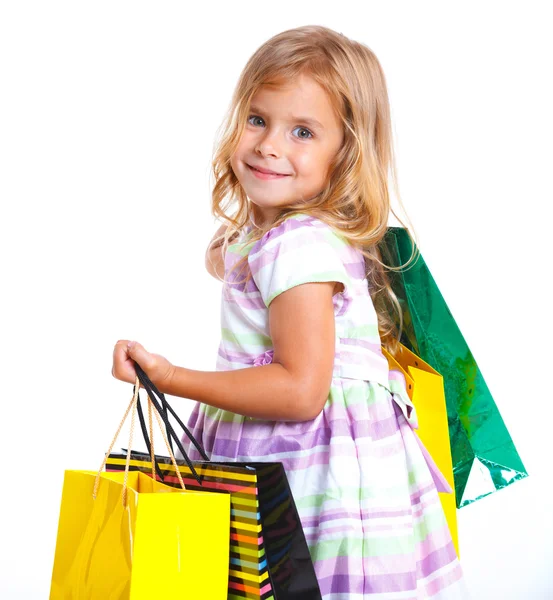 Fille avec des sacs à provisions — Photo