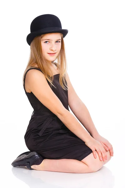 Menina em chapéu de jogador — Fotografia de Stock