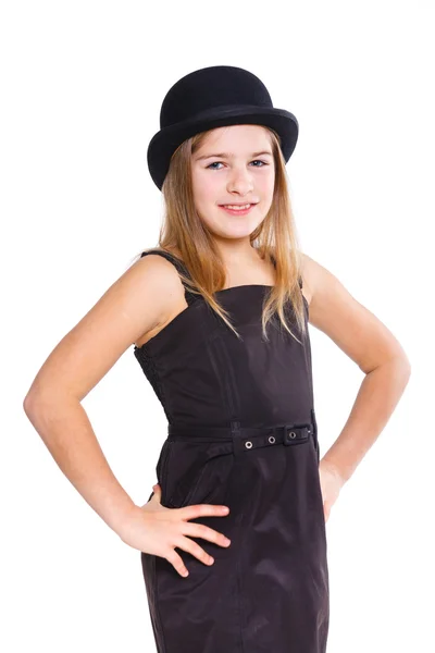 Chica en sombrero de jugador de bolos — Foto de Stock