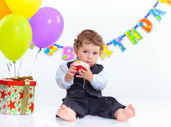 Baby's eerste verjaardag één jaar. — Stockfoto