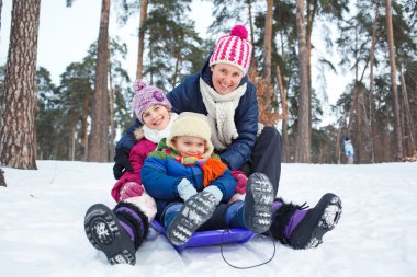 Tuhaf ailenin kış-peyzaj sledging
