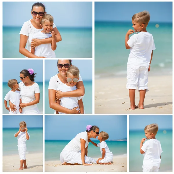 Mãe e filho se divertindo na praia — Fotografia de Stock