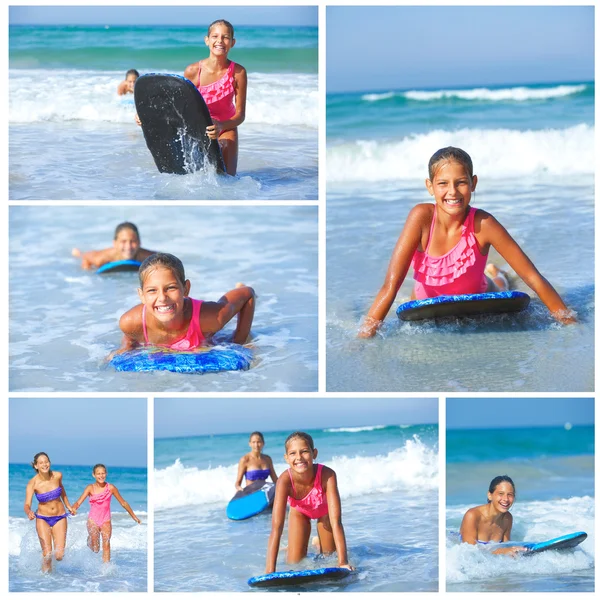 Férias de verão - meninas surfistas . — Fotografia de Stock