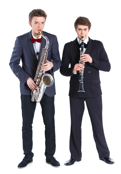Garçons avec saxophone et clarinette — Photo