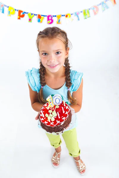 Chica con pastel de cumpleaños —  Fotos de Stock