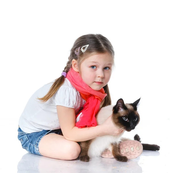 Kleines Mädchen und Katze — Stockfoto