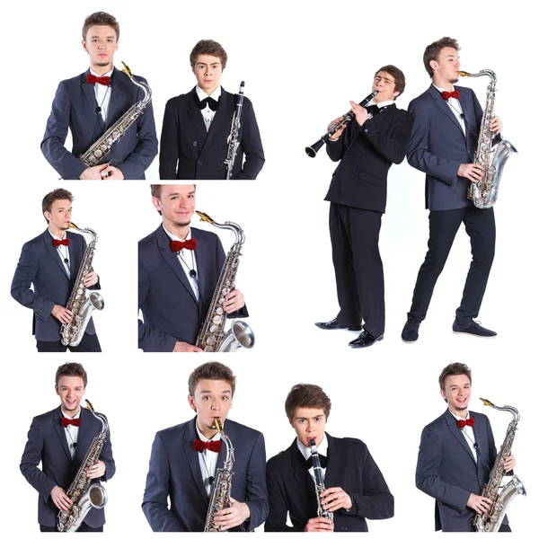 Rapazes com saxofone e clarinete — Fotografia de Stock