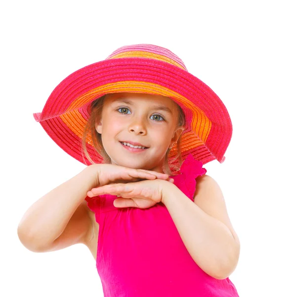 어린 소녀는 모자를 쓰고. — 스톡 사진