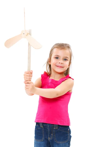 Enfant avec jouet moulin à vent — Photo