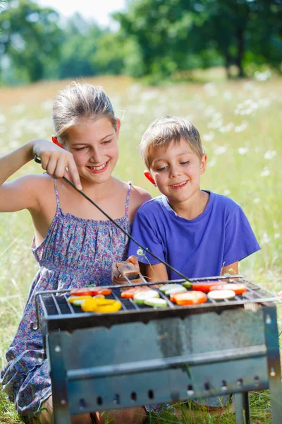 Kinderen hebben een barbecue-partij — Stockfoto