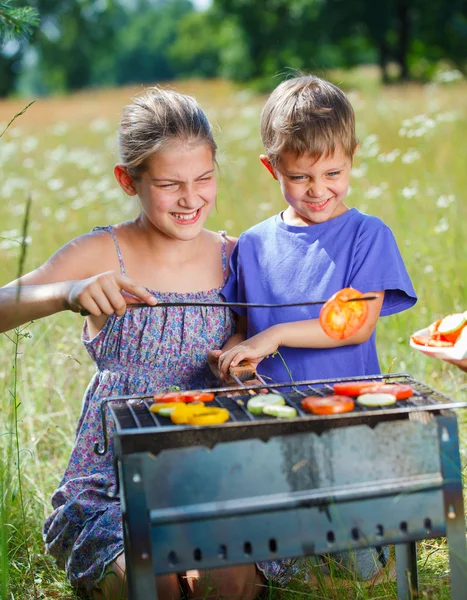 Kinderen hebben een barbecue-partij — Stockfoto