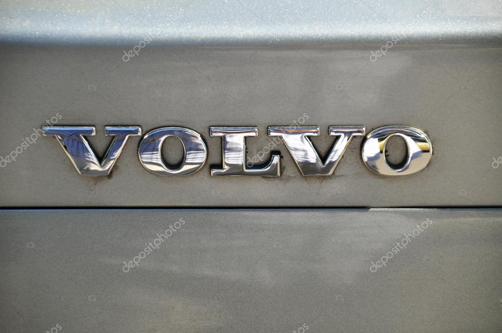Close-up Volvo logo. Chrome metal