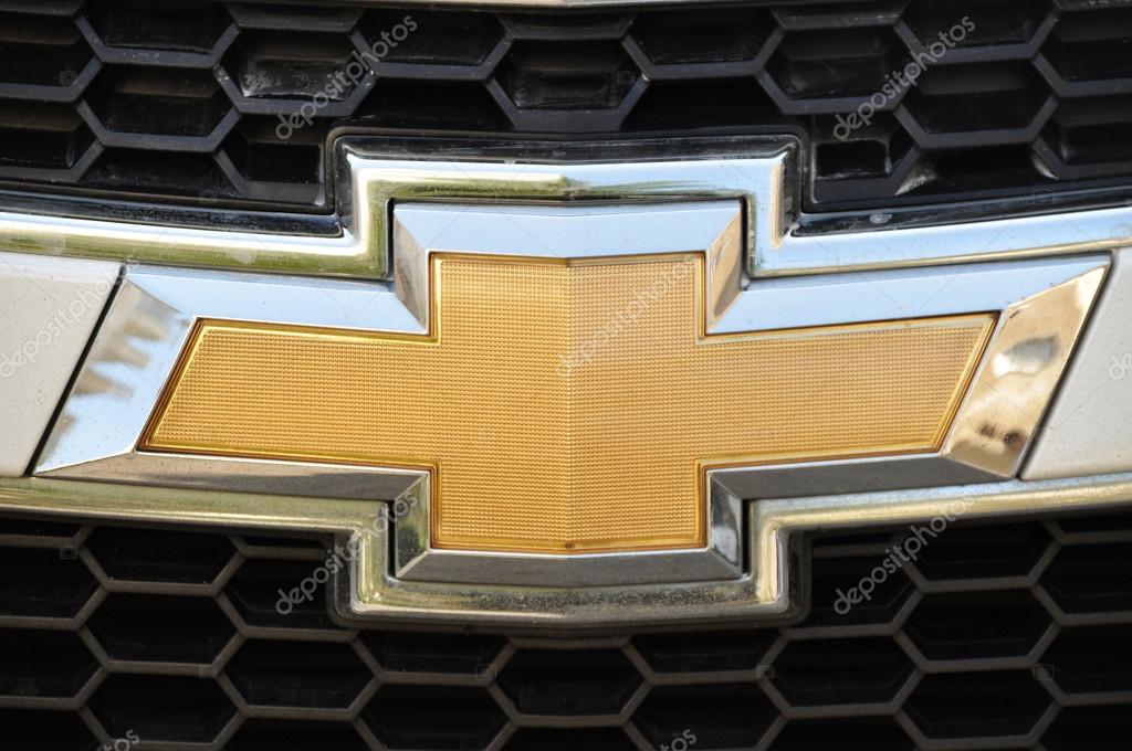 Close-up Chevrolet logo. Chrome metal