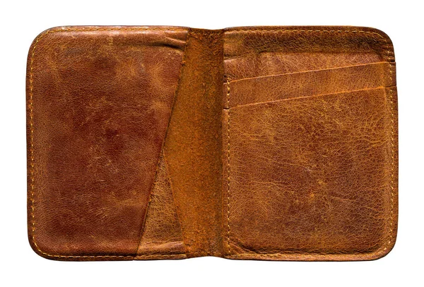 非常时髦的棕色皮革钱和信用卡钱包 白色背景隔离 — 图库照片