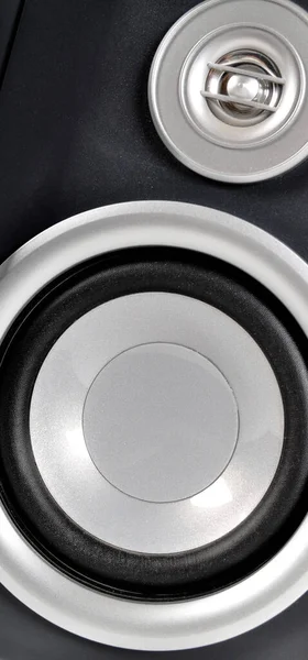 Potężne Głośniki Starego Stereofonicznego Szarego Stereofonicznego Systemu Dźwiękowego — Zdjęcie stockowe