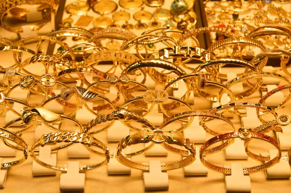 Bracelets Show Window Jewelry Store Gold Jewelry Grand Bazaar Turkish — Stock Photo, Image