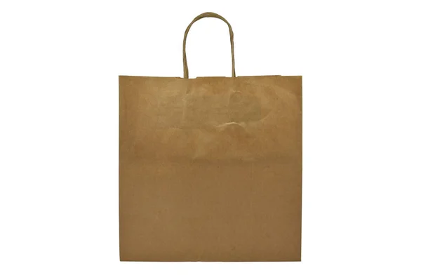 Einkaufen Aus Recyclingpapier Einer Beigen Tasche Auf Weißem Hintergrund Naturprodukt — Stockfoto