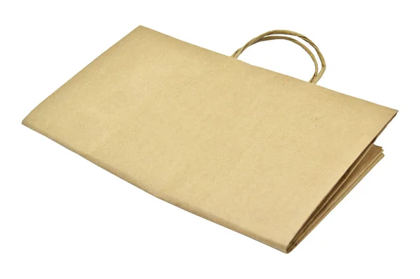 Återvunnet Papper Shopping Beige Väska Vit Bakgrund Naturlig Produkt Återvinningsbart — Stockfoto