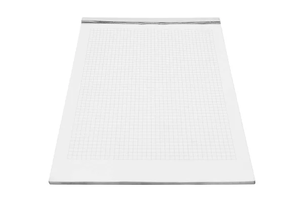 チェックされたストライプのきれいな白いページの紙 メモ帳パッド 白い背景に隔離された — ストック写真