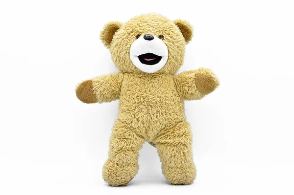 Beige Speelgoed Pluche Teddybeer Geïsoleerd Witte Achtergrond — Stockfoto