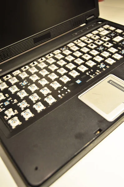 Very Very Old Black Laptop Broken Keys Desk Stock Photo