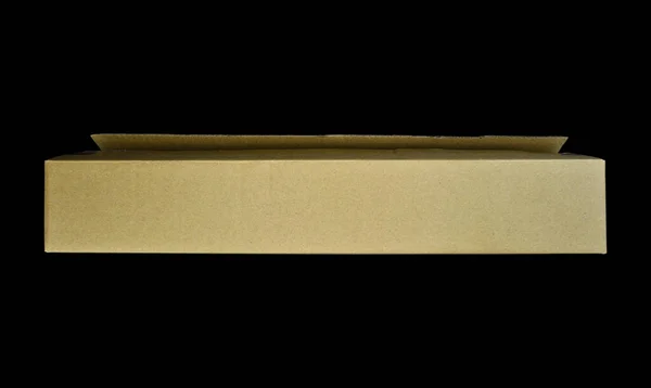 Beżowe Prostokątne Pudełko Tekturowe Otwartą Pokrywą Tektury Falistej Izolowane Czarnym — Zdjęcie stockowe