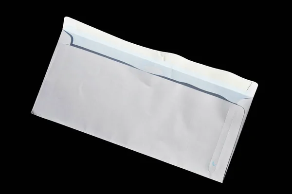 Courrier Papier Blanc Ouvre Une Enveloppe Rectangle Sur Fond Noir — Photo