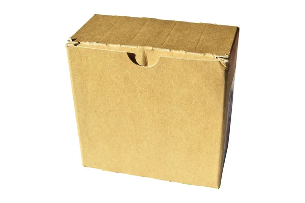 Caja Cartón Rectangular Beige Cerrada Con Tapa Cartón Ondulado Aislada —  Fotos de Stock