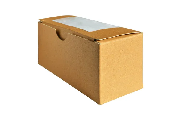 Boîte Carton Rectangulaire Beige Fermée Avec Couvercle Carton Ondulé Isolé — Photo