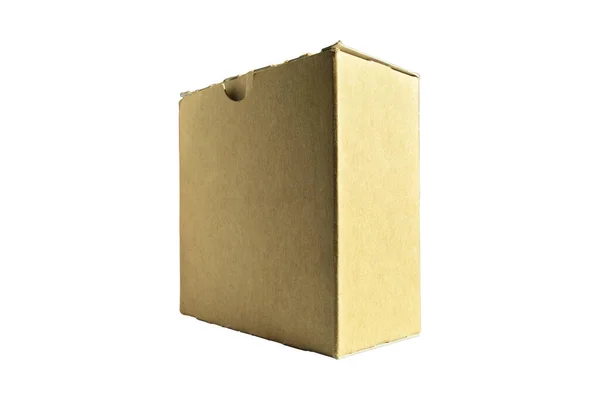 Closed Beige Rectangular Cardboard Box Corrugated Cardboard Lid Isolated White — Stock Photo, Image