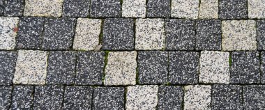 Gri beyaz renkli kare ve dikdörtgen kaldırım taşı, taş döşeme dokusu, pürüzsüz fayans.