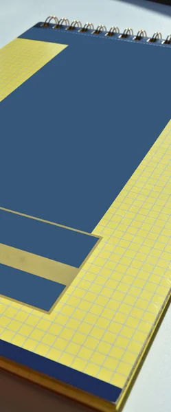 Проволочная Спираль Подкладки Чистый Желтый Серый Голубой Клетчатая Подкладка Бумаги — стоковое фото