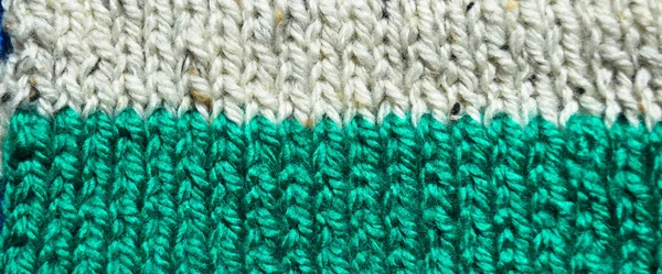 Pattern Fabric Made Wool Handmade Knitted Fabric Green White Wool — Stock Photo, Image