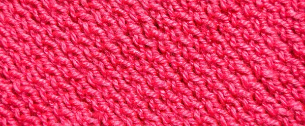 Tecido Padrão Feito Tecido Malha Artesanal Rosa Vermelho Textura Fundo — Fotografia de Stock