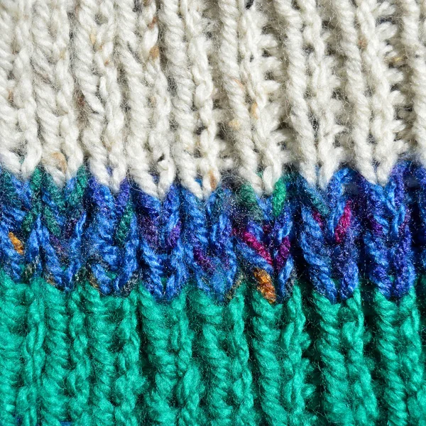 用羊毛制成的花纹织物 手工针织物 彩色羊毛背景纹理 — 图库照片