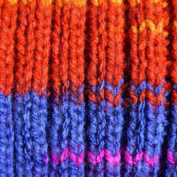 用羊毛制成的花纹织物 手工针织物红 海军羊毛背景质感 — 图库照片