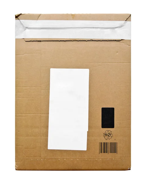 Kahverengi Bej Renkli Karton Zarflar Yapışkan Barkodların Üzerinde Şirket Yazışmalarında — Stok fotoğraf