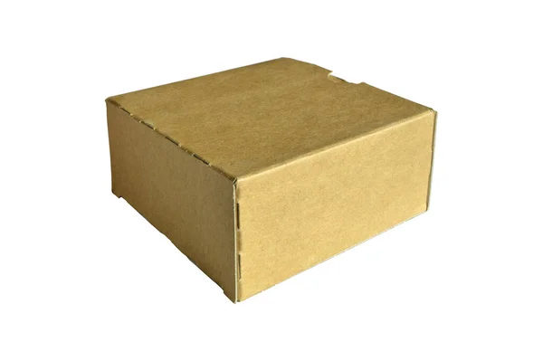 Closed Beige Rectangular Cardboard Box Corrugated Cardboard Lid Isolated White — Stock Photo, Image