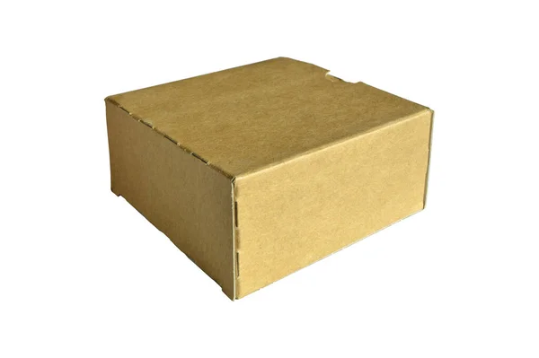 Boîte Carton Rectangulaire Beige Fermée Avec Couvercle Carton Ondulé Isolé — Photo