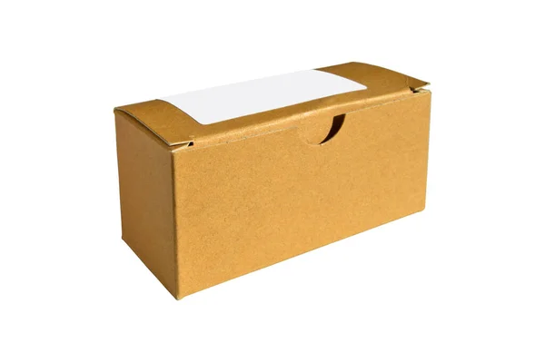 Zamknięte Beżowe Prostokątne Pudełko Kartonowe Tekturową Pokrywą Falistą Izolowane Białym — Zdjęcie stockowe
