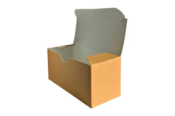 Beżowe Prostokątne Pudełko Tekturowe Otwartą Pokrywą Tektury Falistej Izolowane Białym — Zdjęcie stockowe