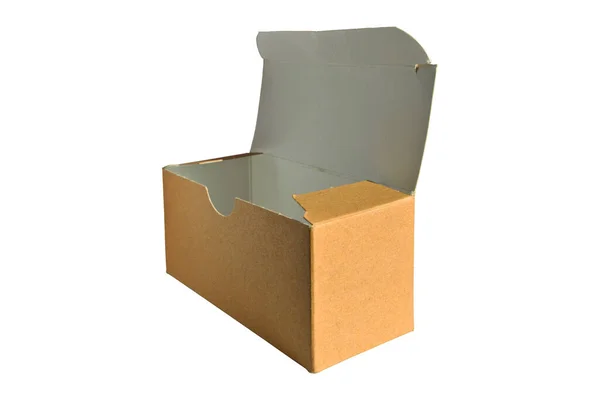 Boîte Rectangulaire Carton Beige Avec Couvercle Ouvert Carton Ondulé Isolé — Photo