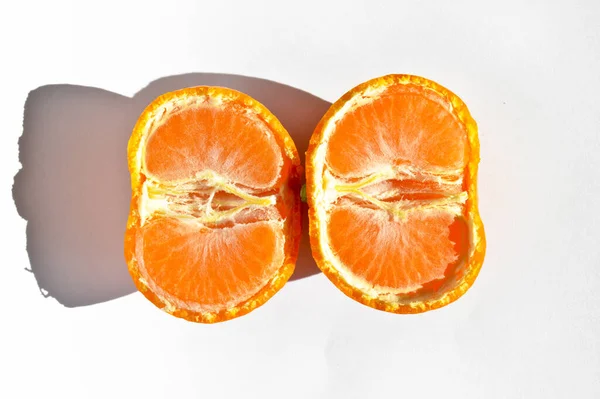 Fresh Juicy Ripe Orange Colored Peeled Tangerine Clementine Isolated White — 图库照片