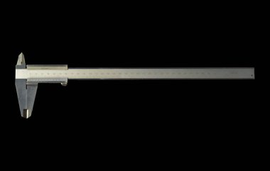 Kesin ölçümler için paslanmaz çelikten yapılmış, siyah sırtüstü izole edilmiş analog vernier calliper