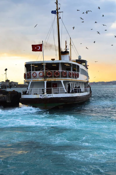 Bateau Croisière Blanc Transportant Des Passagers Symbole Istanbul Mars 2019 — Photo