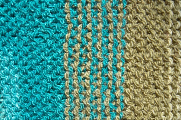 Pattern Fabric Made Wool Handmade Knitted Fabric Turquoise Green Wool — Stock Photo, Image