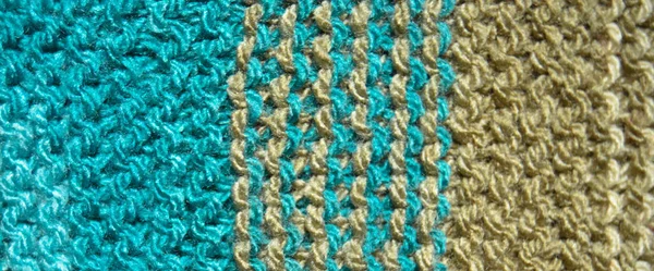 Pattern Fabric Made Wool Handmade Knitted Fabric Turquoise Green Wool — Stock Photo, Image