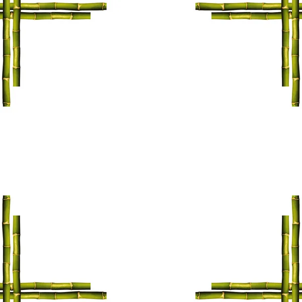 Square Tomt Trä Och Grön Bambu Ram Isolerad Vit Bakgrund — Stockfoto