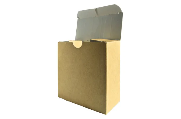 Beige Rectangular Cardboard Box Open Lid Corrugated Cardboard Isolated White — Stock Photo, Image